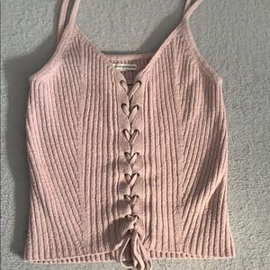 Pink Lace Up Ribbed Tank Top From American Eagle